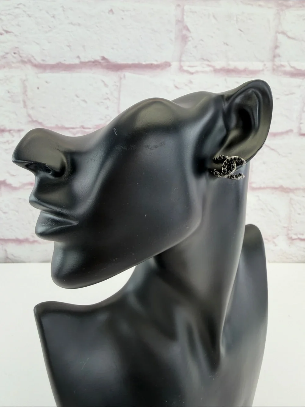 Chanel Black CC Crystal Ruthenium Studs Earrings
